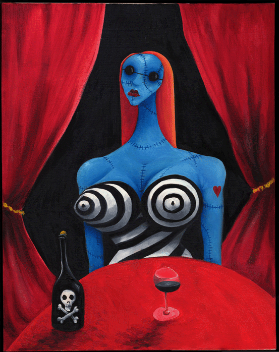 Und so malt Tim Burton in Öl. („Blue Girl with Wine“, 1997, Öl auf Leinwand, 71,1 x 55,9 cm, Privatsammlung, Abdruck mit freundlicher Genehmigung des Museum of Modern Art, New York, © 2009 Tim Burton.)