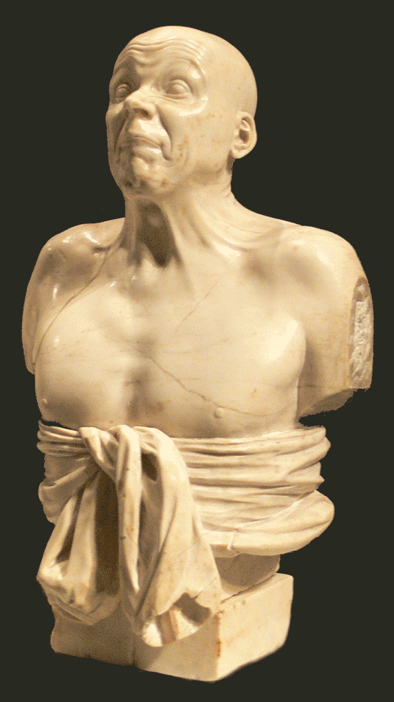 "Charakterkopf", eine Plastik des Bildhauers Franz-Xaver Messerschmidt, über den Hans-Georg Behr ein Buch mit verfasst hat. (Württembergisches Landesmuseum Stuttgart, Wiki-Commons).